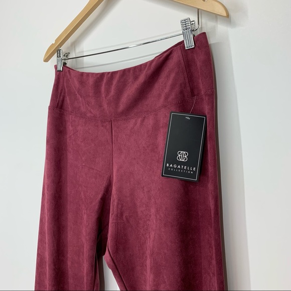 Bagatelle Soft Faux Suede Slimming Pull On Ankle Crop Legging Pants Maroon Wine - Picture 3 of 15